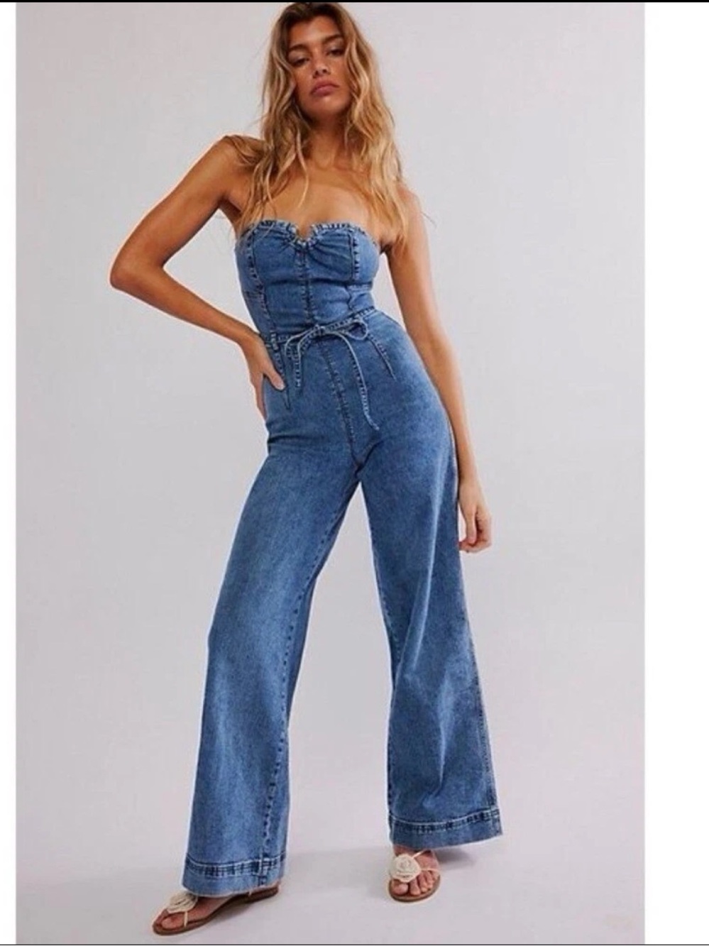 NWT Free People CRVY Femme Fatale One Piece Denim Jumpsuit Size 6